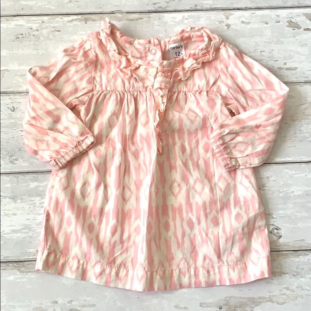 Carters 12m Baby Girl White Pink Tunic Dress Top Long Sleeve Shirt